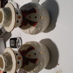 Lenox Snowman Taper Candlestick Holders NIB